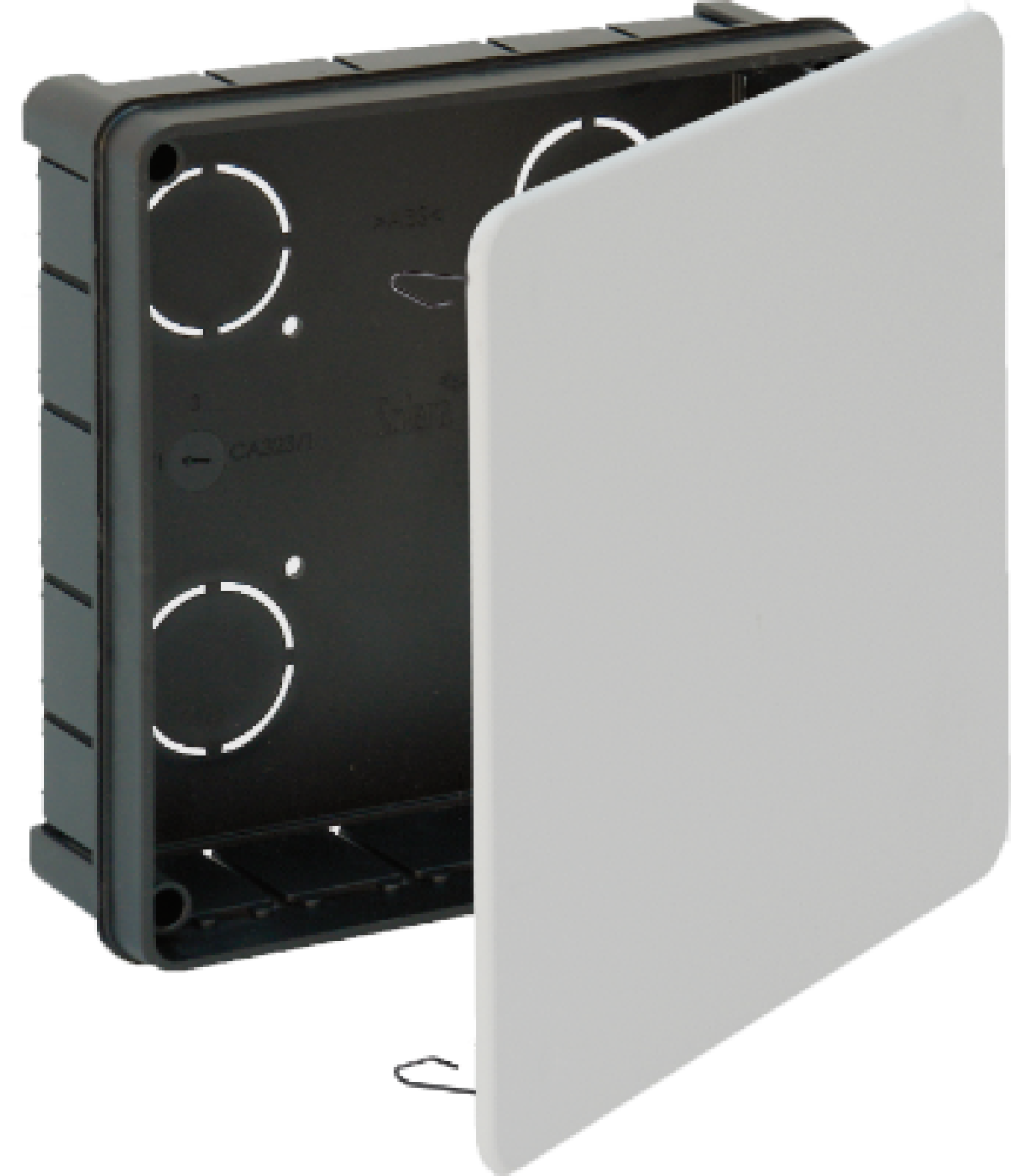 Flush connection box. 150 x 150 mm. Cover with metal claw.
