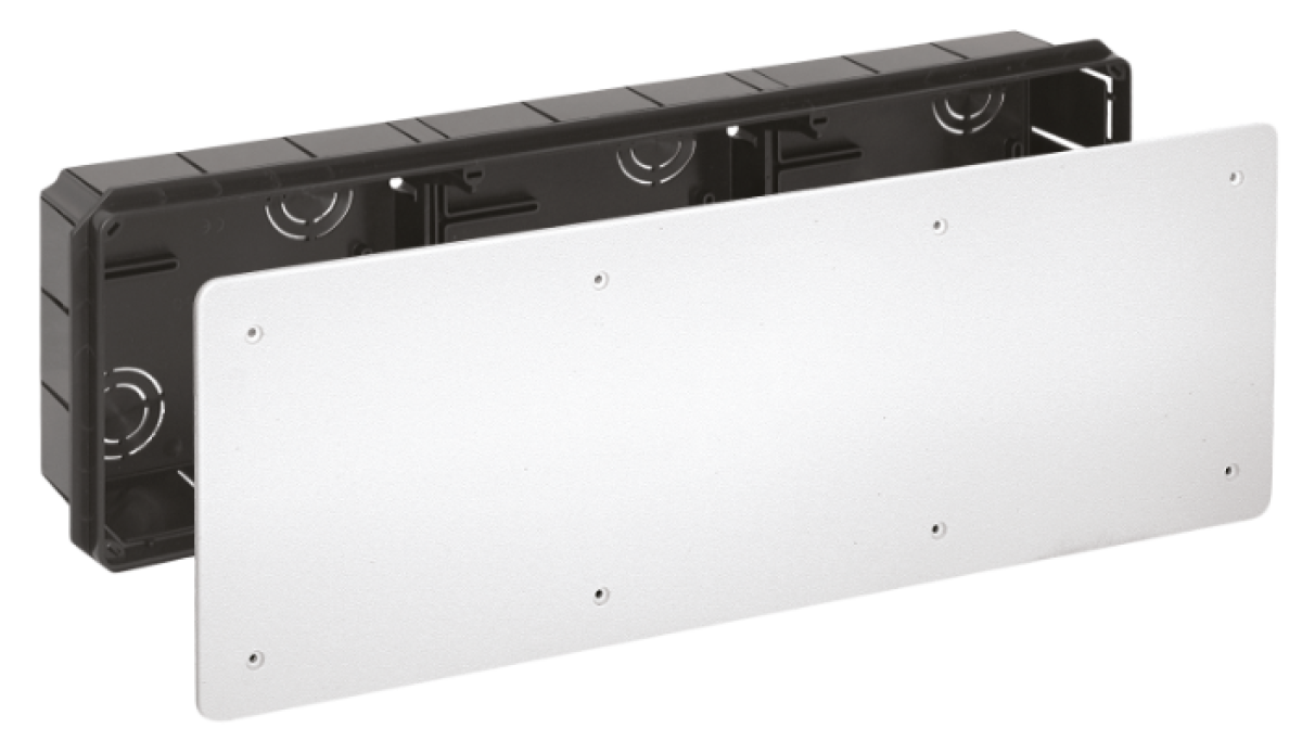 Flush connection box. 500 x 160 mm Cover with screws.