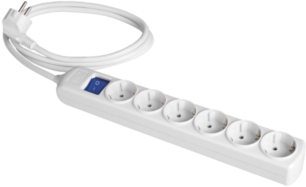 Cabo de extensão com 6 bases 2P + T, 16A 250V ~. Com interruptor de luz. Cabo de 3 m