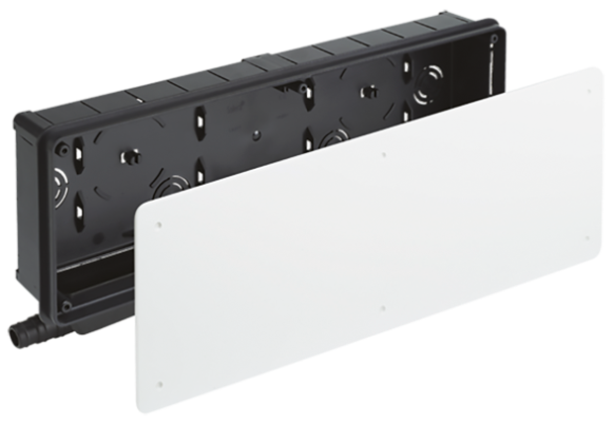 Caixas para encastrar para pré-instalação de ar condicionado. Com evacuação de água horizontal reversível e com divisória central antideformação