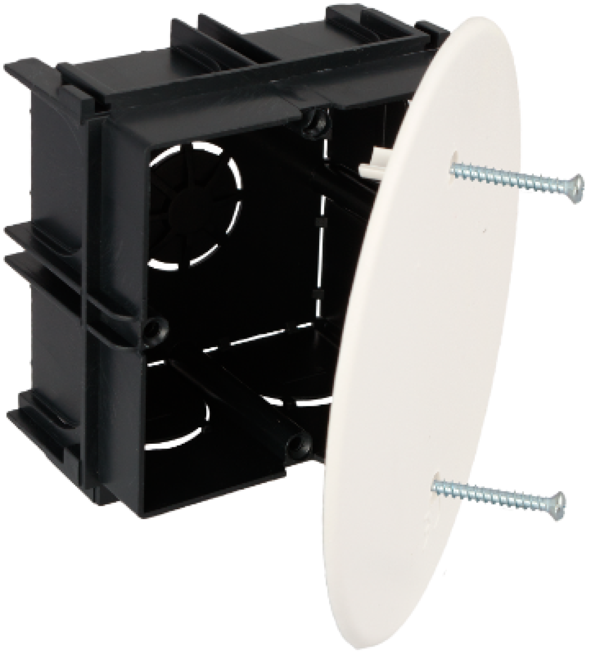 Flush connection box. 65 x 65 mm Cover with screws.