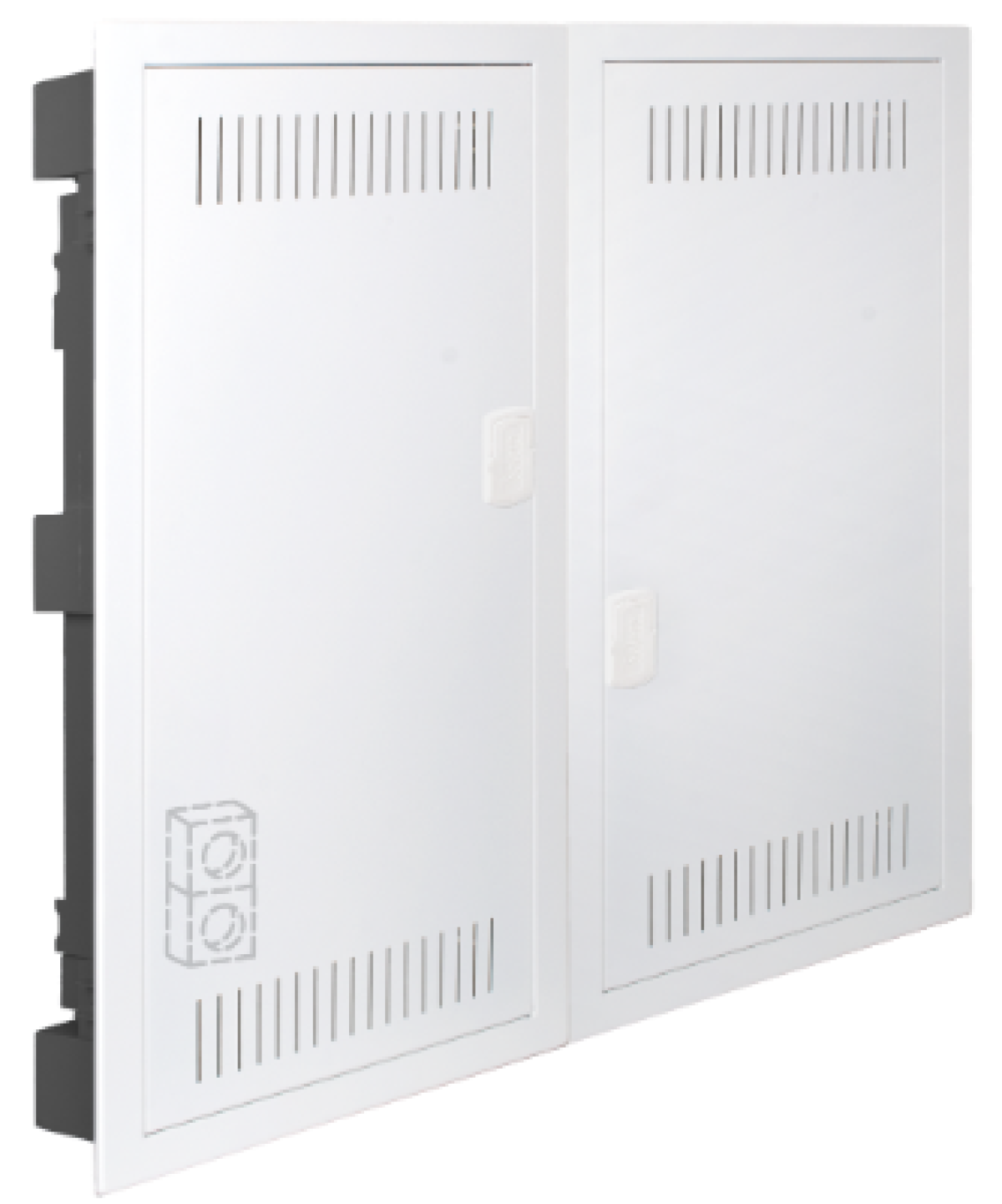 Quadro de terminação de rede. Com 2 bases 2P + T16A 250V . Dimensões embutidas 695 x 613 x 88 mm