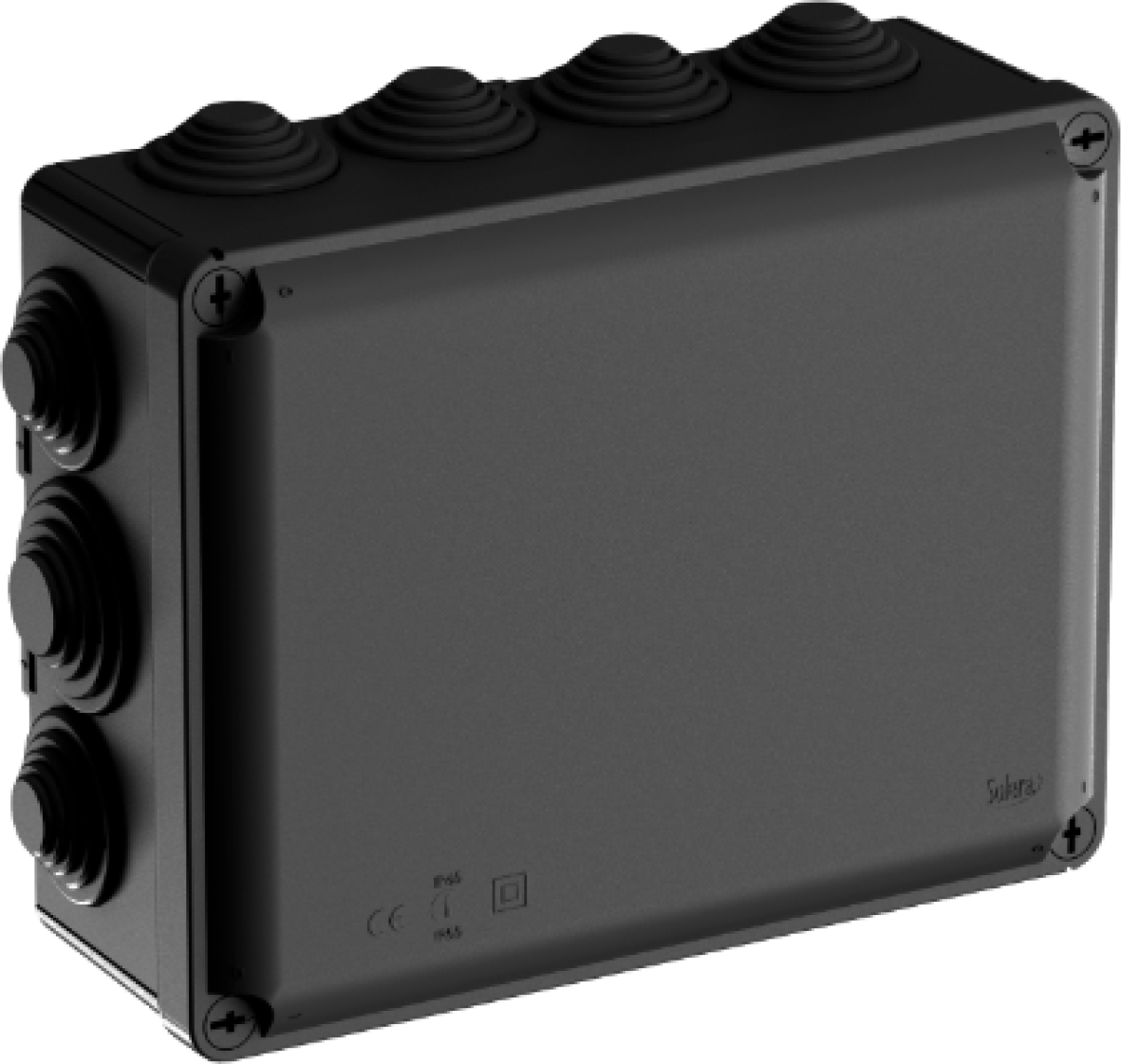 Sealed connection Ybox 220 x 170 x 80 mm with cones. Black colour. Mark N (Aenor)