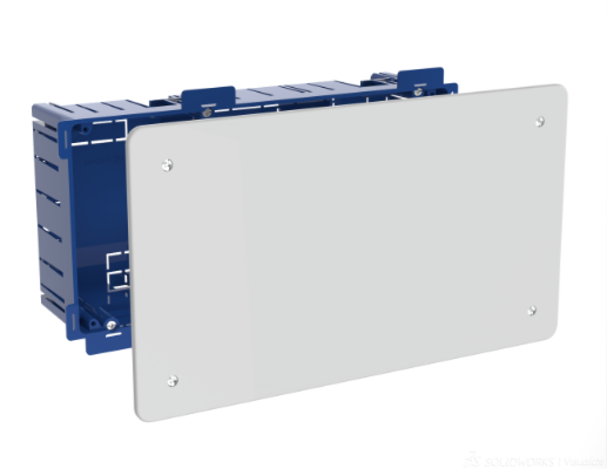 Flush connection box in hollow partition. 300 x 150 x 75 mm.