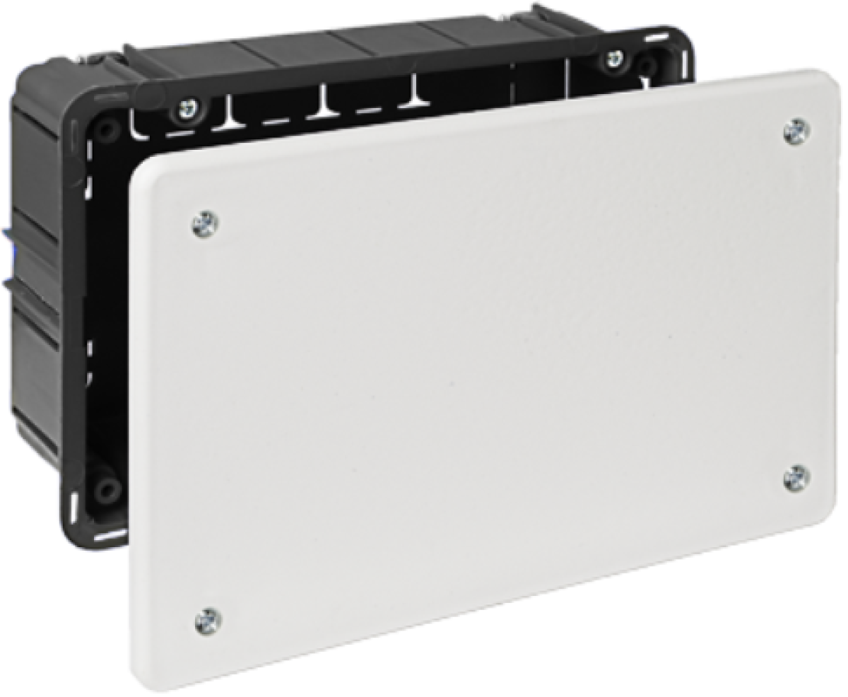 Flush connection box in hollow partition. 170 x 112 mm. Cover with screws.