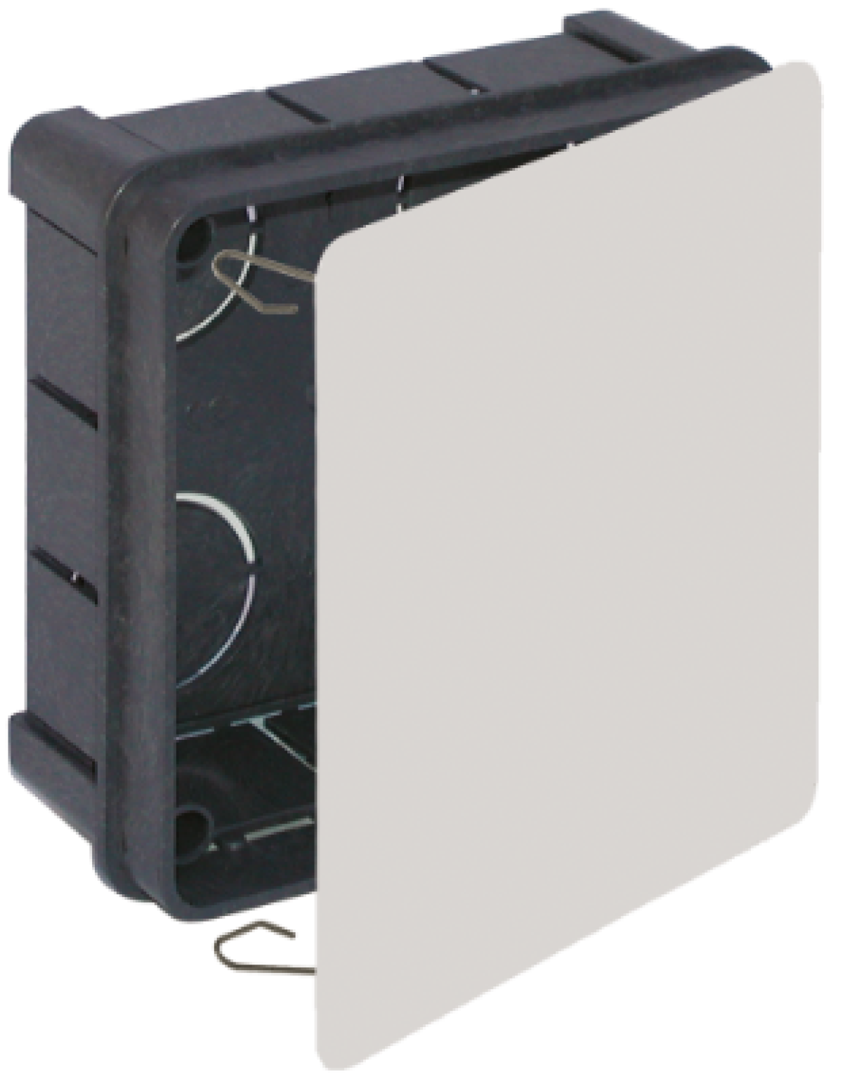 Flush connection box. 100 x 100x 45 mm. Cover with metal claw.