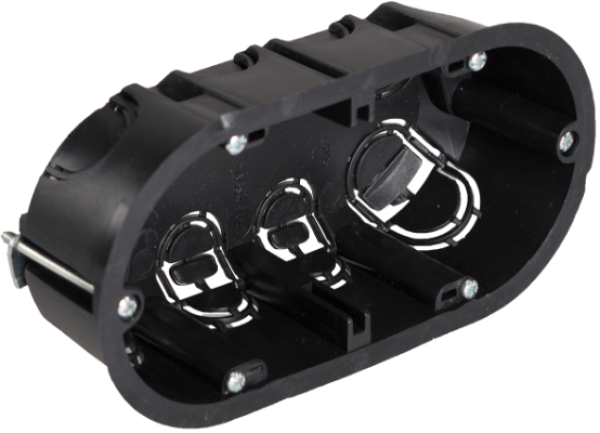 Flush mechanism box in hollow partition. For 2 modules. Fixing with metal claws.