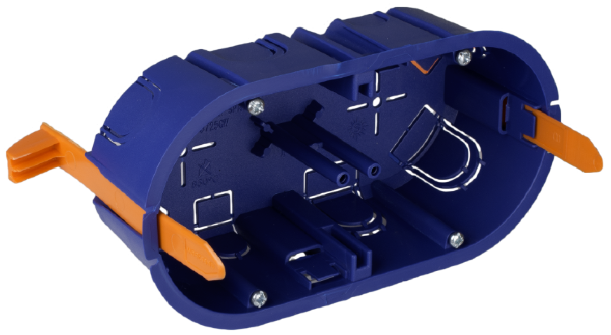 Flush mechanism box in hollow partition. For 2 modules. Nylon ties fixing system.