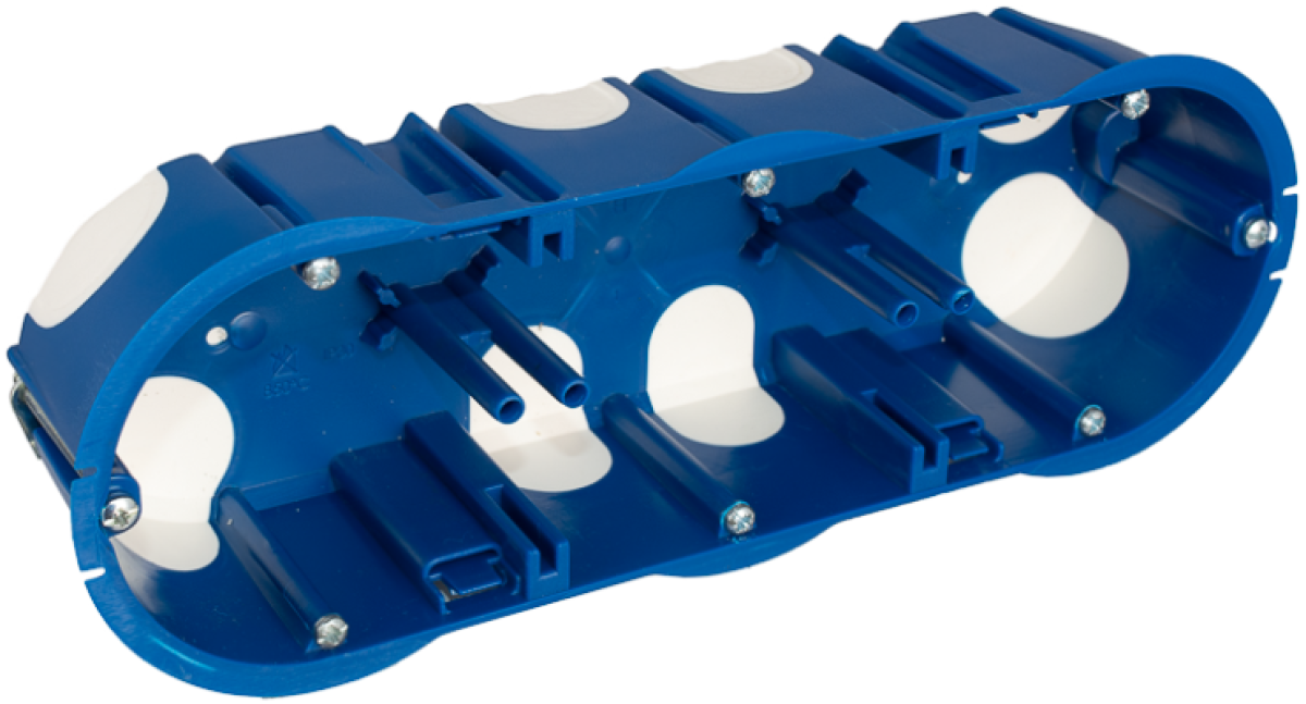 Flush efficient mechanism box in hollow partition. For 3 modules. Fixing with metal claws.