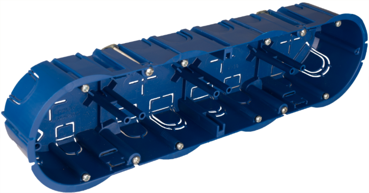 Caixa de aparelhagem para embutir en placa de gesso. Para 4 mecanismos. Fixação com garras de metal.