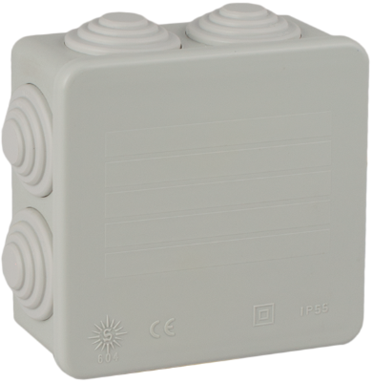 Sealed connection box 80 x 80 x 35 mm with cones. Grey colour.