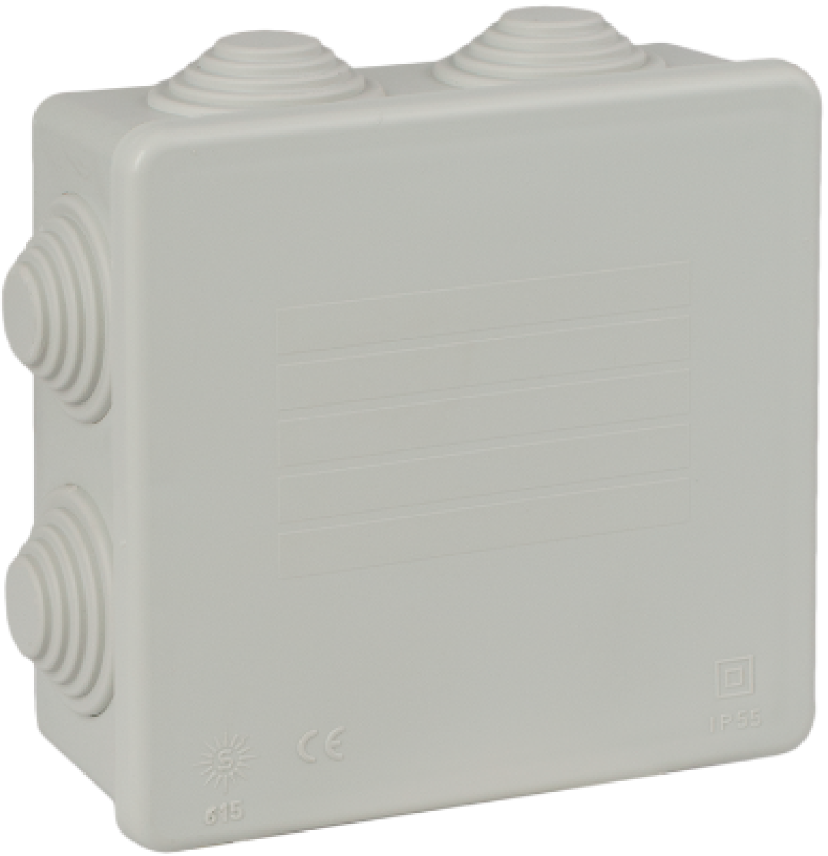 Sealed connection box 110 x 110 x 50 mm with cones. Grey colour.