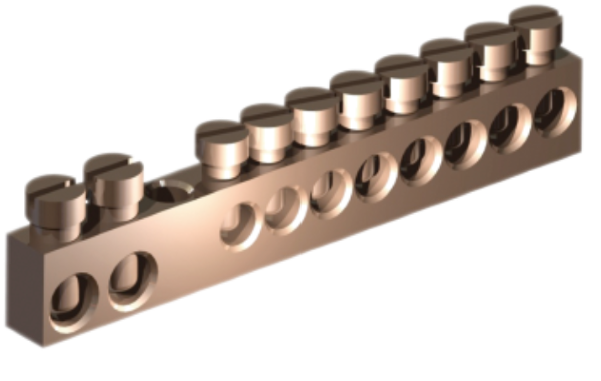 Réguas de ligação de terra e neutro. Blocos de ligação 8 bornes para cabo de até 6 mm² e de 2 a 16 mm².