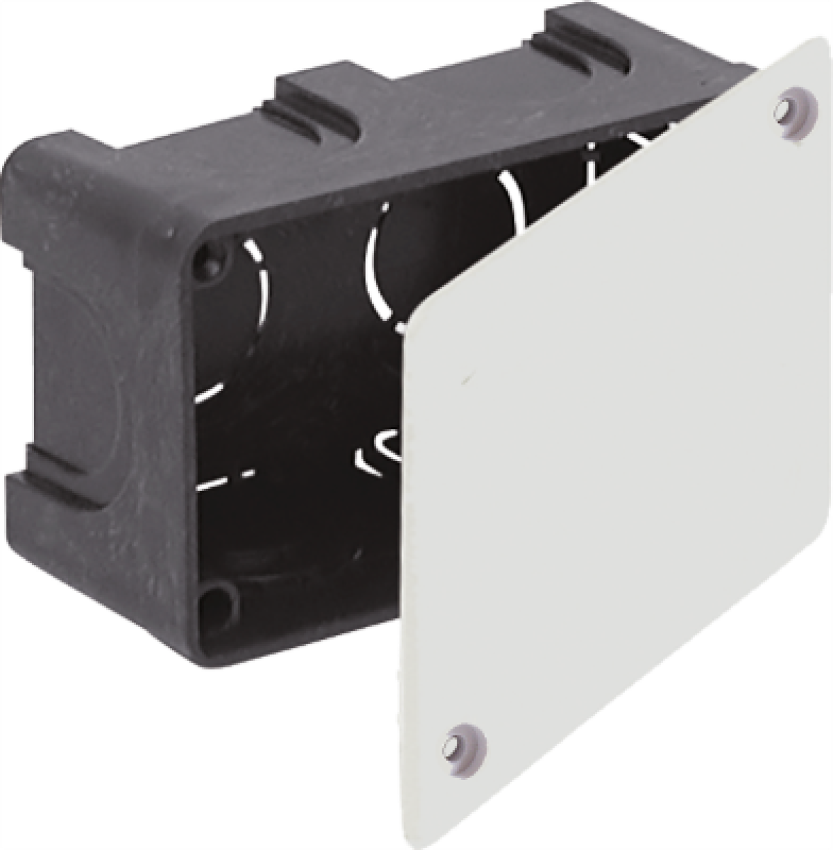 Flush connection box. 100 x 50 mm. Cover with screws.