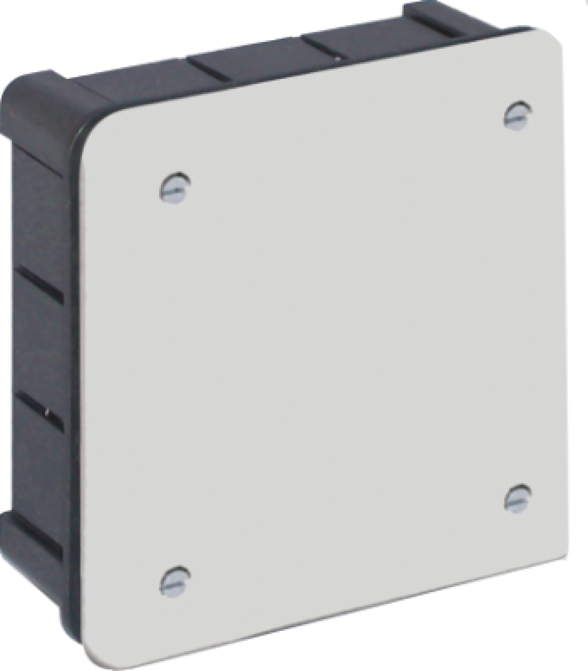 Flush connection box. 100 x 100 mm. Cover with screws.