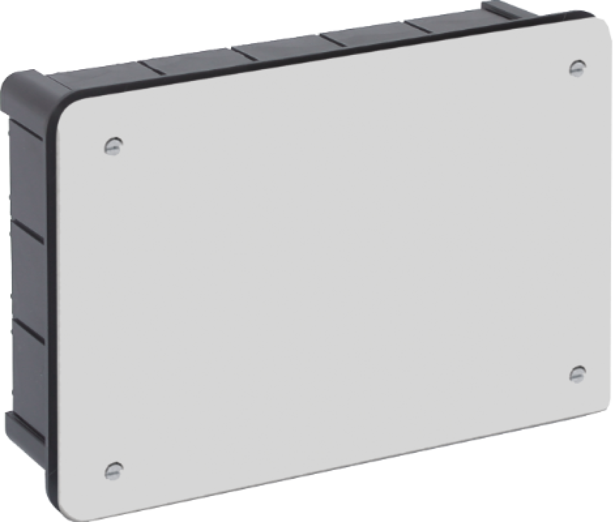 Flush connection box. 160 x 100 mm. Cover with screws.