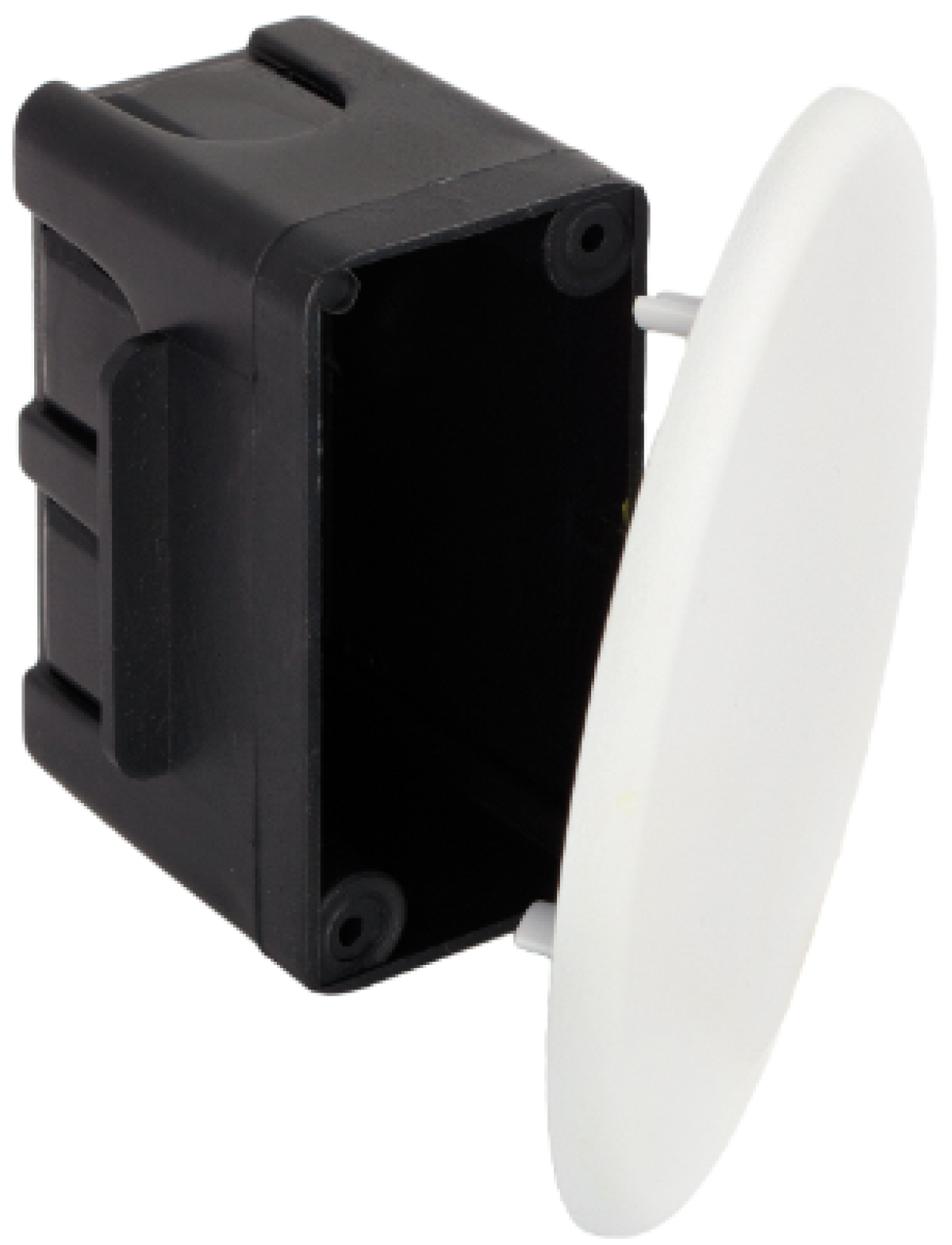 Flush connection box. 31 x 59 x 40 mm. Round cover with plastic claws.