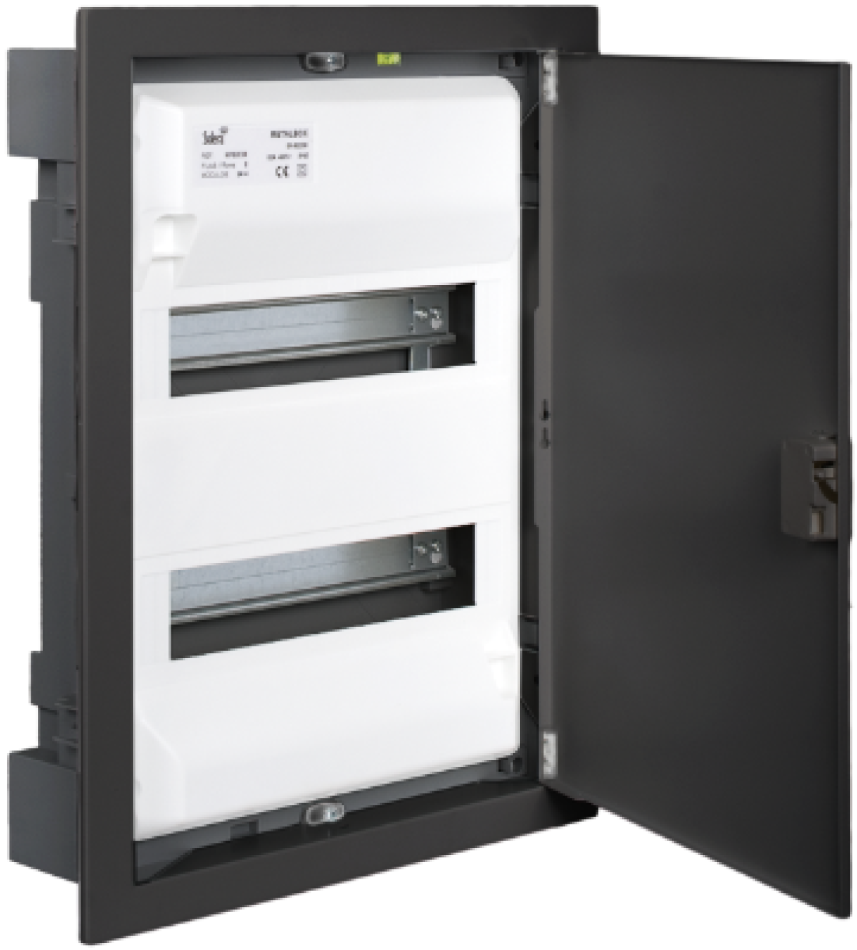 Flush distribution box of 28 modules. With metallic frame and door, Graphite colour