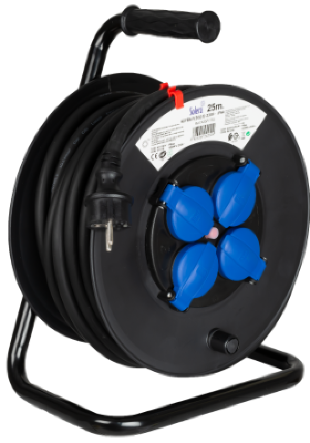 Cable reel with 4 sockets with blue covers 2P+E (FR), 16A 230V~. 25 m H07RN-F 3G2.5 mm² cable