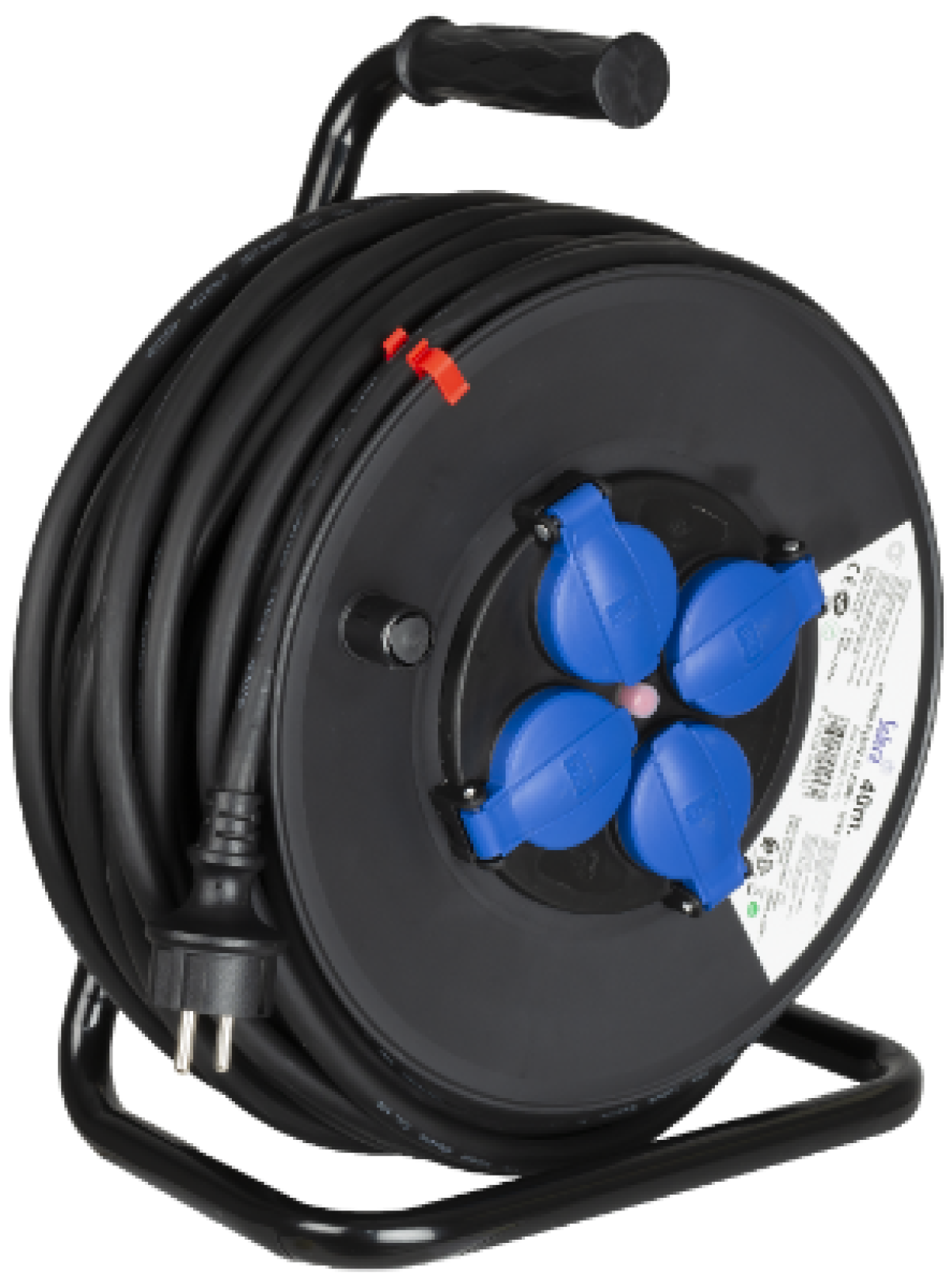 Cable reel with 4 sockets with blue rubber covers 2P+E (FR), 16A 230V~. 40 m H07RN-F 3G2.5 mm² cable