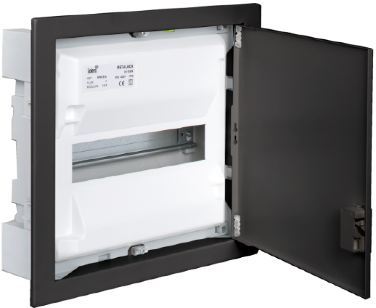 Flush distribution box of 14 modules. With metallic frame and door, graphite Colour