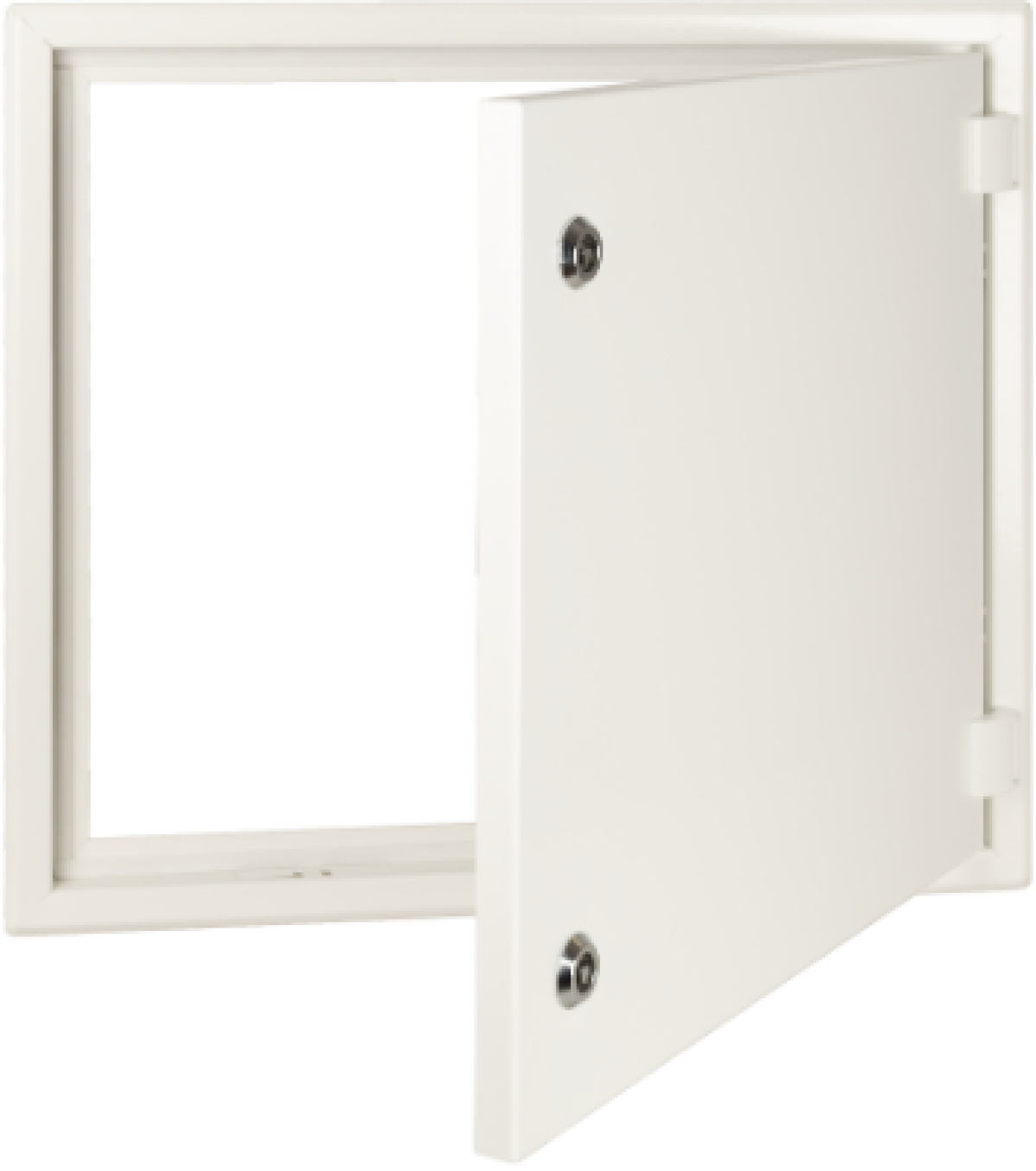 Moldura metálica e porta para registro secundário EI60 (RF60) Com painel de madeira repelente de água. Dimensões 700 x 500 mm.