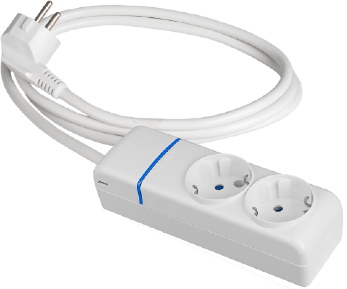 Extensão com 2 bases 2P+T,16A 250V~ 1.5m de cabo H05VV-F 3G1,5mm².