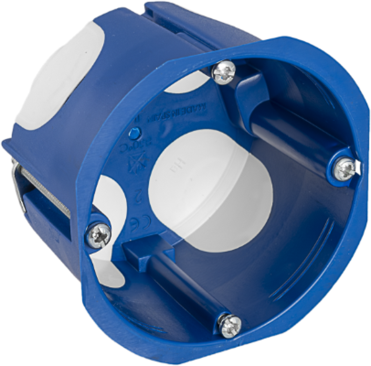 Caixa de aparelhagem para embutir en placa de gesso. Para 1 mecanismo. Fixação com garras de metal.