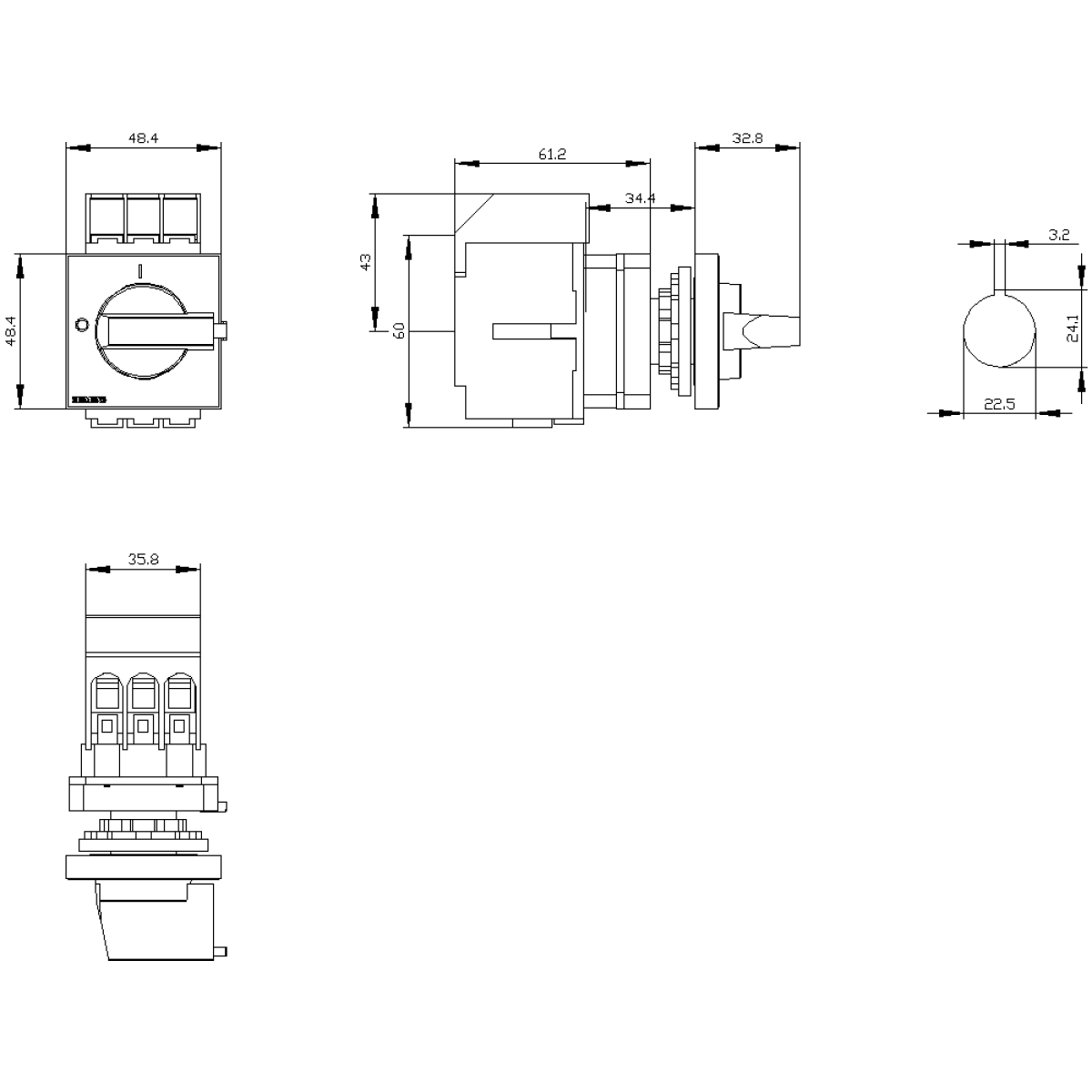 Switch disconnector 3LD3, Iu 32 A main control switch 3-pole | Nortécnica