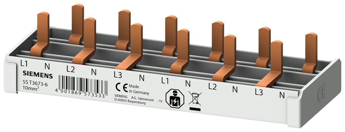 Compact pin busbar, 10 mm2, connection 3PN 6x compact device 1 MW