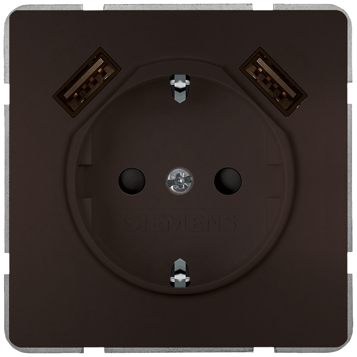 DELTA style SCHUKO socket outlet with double USB charger, chocolate