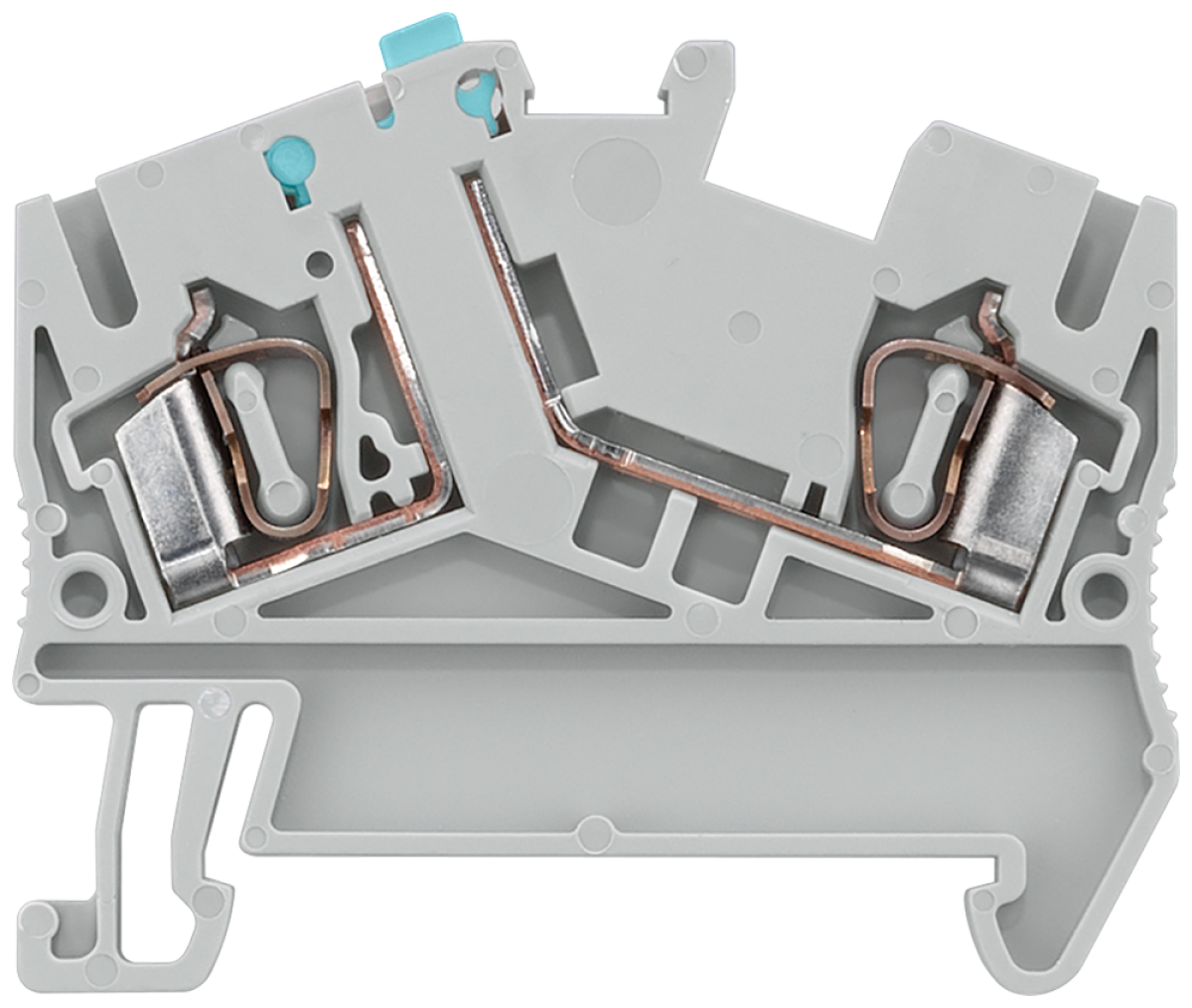 Isolating blade terminal with spring-loaded connection, compact design