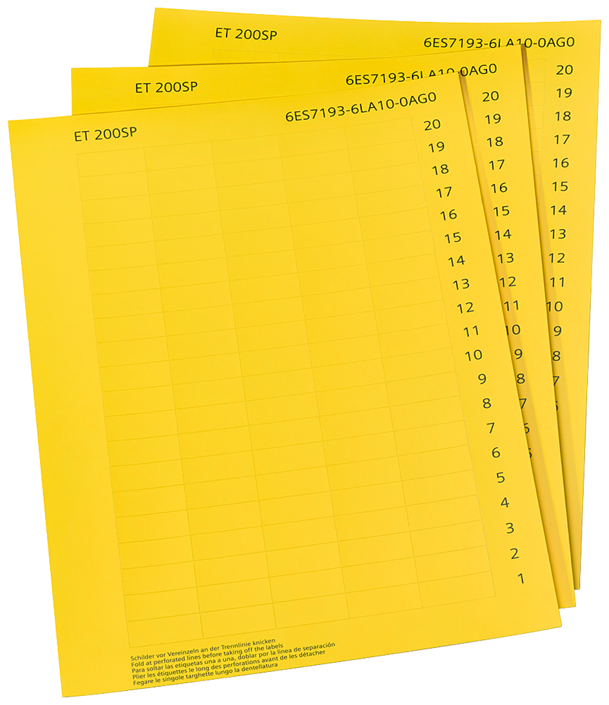 SIMATIC ET 200SP Labeling strips, paper Yellow 10 DIN A4 sheets with 1 000 la...