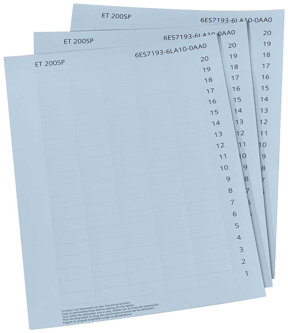 SIMATIC ET 200SP Labeling strips, paper light gray 10 DIN A4 sheets with 1 00...