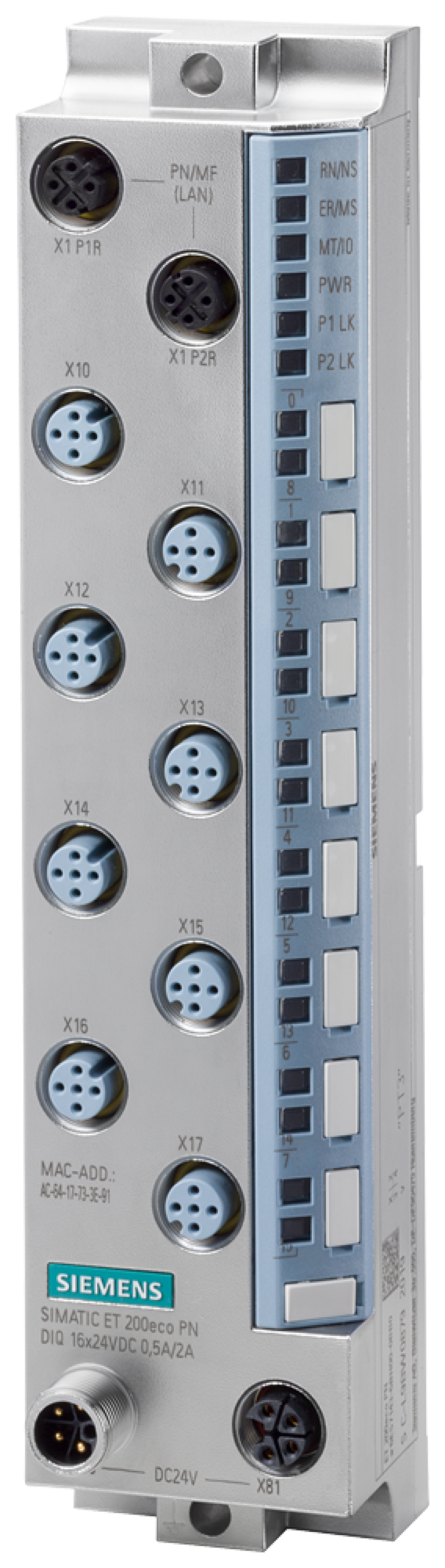 SIMATIC ET 200eco PN DIQ 16x 24VDC0.5A2A, M12-L 8x M12