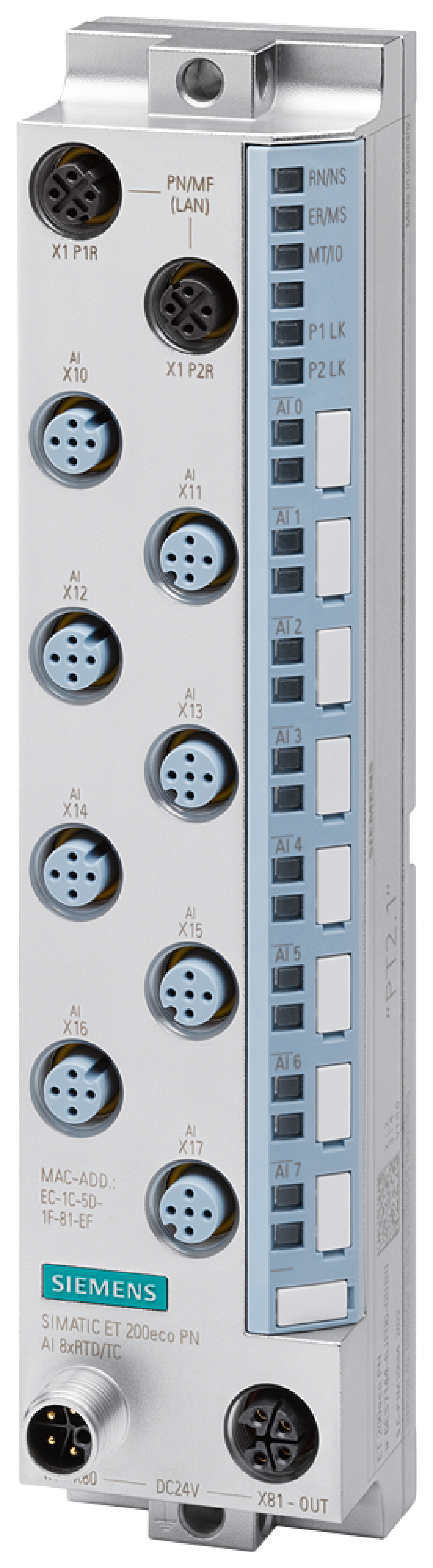 SIMATIC ET 200eco PN AI 8xRTDTC, M12-L 8x M12