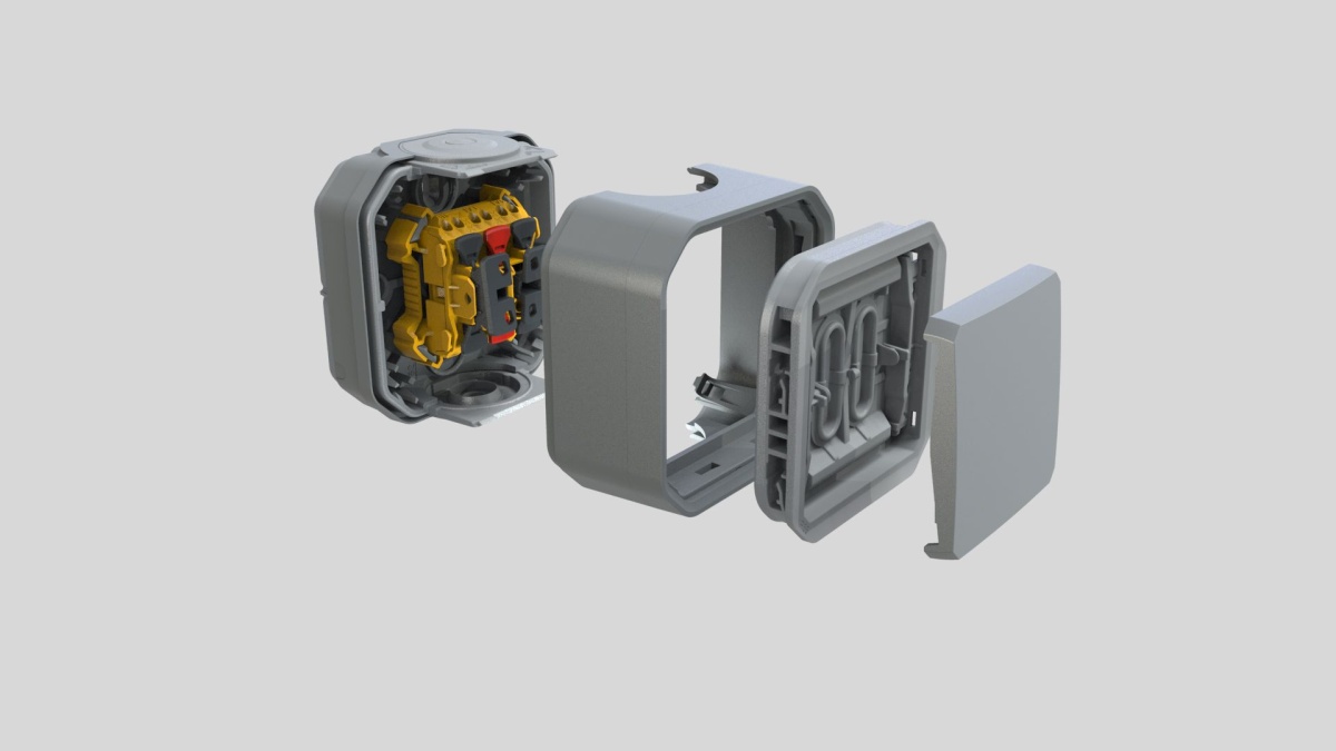 Plexo IP 55 componível - Caixa saliente simples com bucins planos, Cinzento