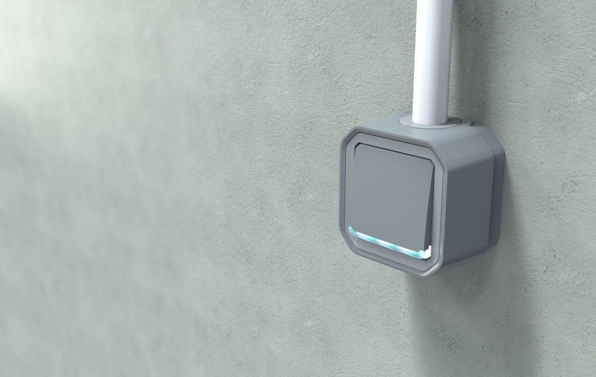 Plexo IP 55 monobloco saliente - Botão simples luminoso, Cinzento