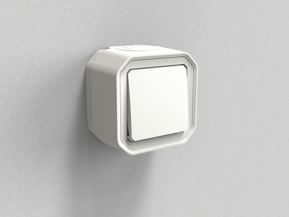 Plexo IP 55 monobloco saliente - Comutador de escada, Branco