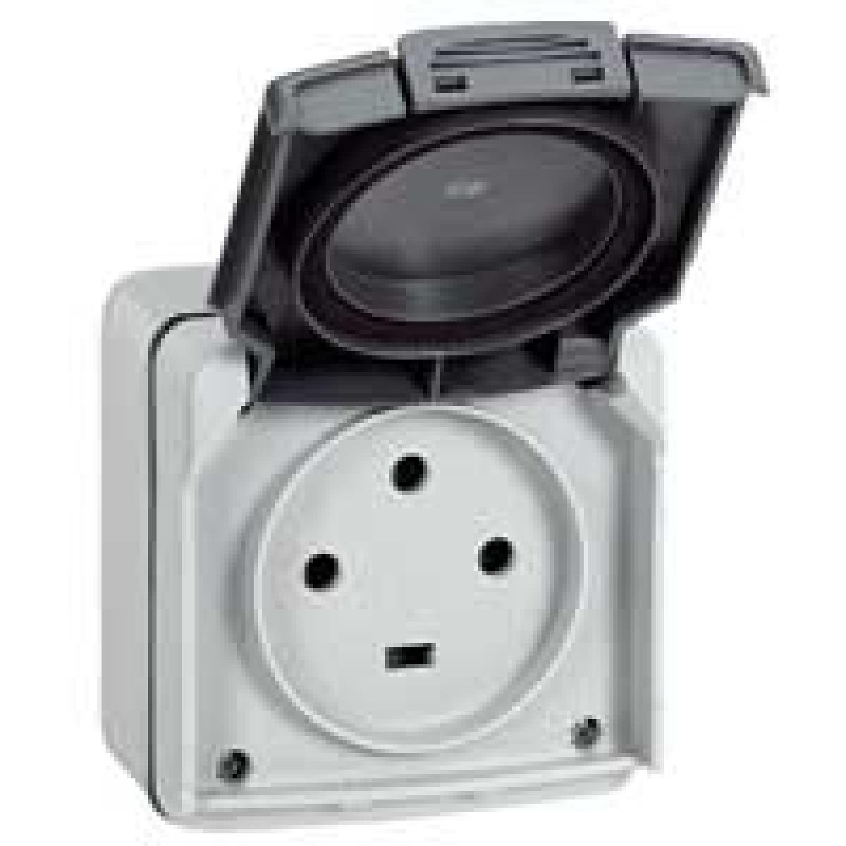 Plexo IP 55 monobloco saliente - Tomada 3PT - 20 A - 400 V, Cinzento