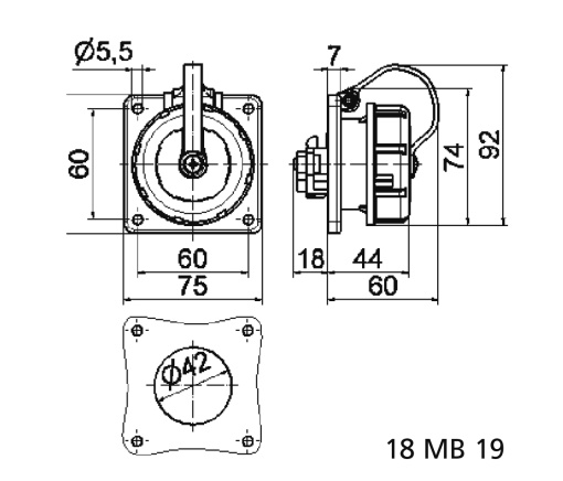 Domestic panel mounting socket System E BelgianFrench standard 16A 3p 250V IP68