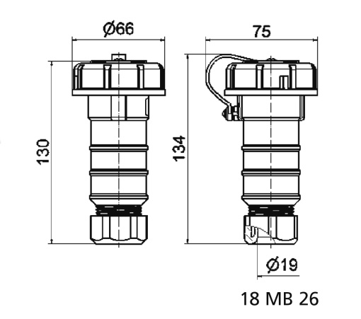 TN domestic connector 16A 3p 250V IP68