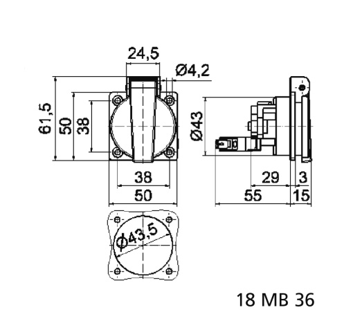 Domestic panel mounting socket System E BelgianFrench standard 16A 3p 250V IP54