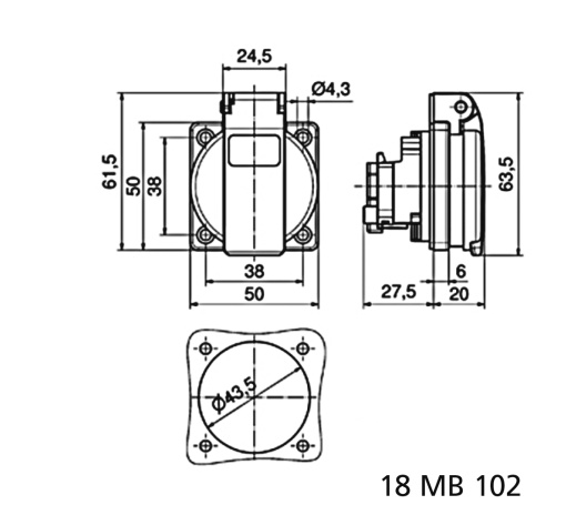 Domestic panel mounting socket outlet QuickConnect screwless pushcontact System F German standard 16A 3p 250V IP54