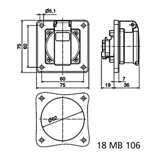 Domestic panel mounting socket outlet QuickConnect screwless pushcontact System F German standard 16A 3p 250V IP54