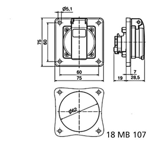Domestic panel mounting socket outlet QuickConnect screwless pushcontact System F German standard 16A 3p 250V IP54