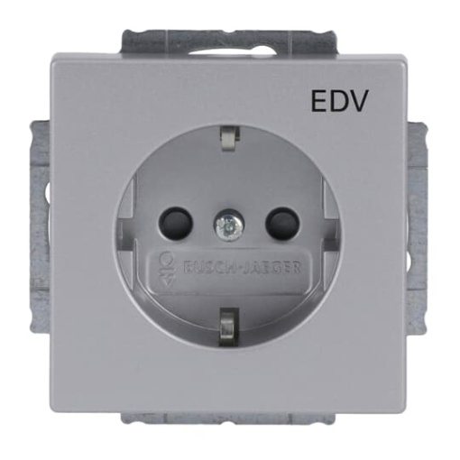 SCHUKO Socket insert with legend EDV Safety Shutter aluminium silver   Platform 63