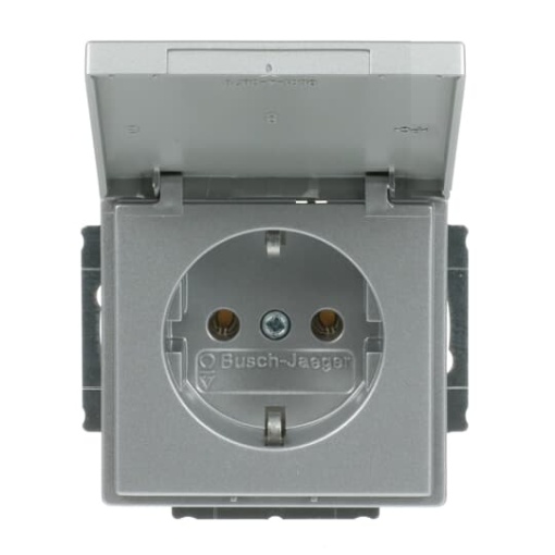 SCHUKO socket insert with Hinged Lid aluminium silver  - Platform 63