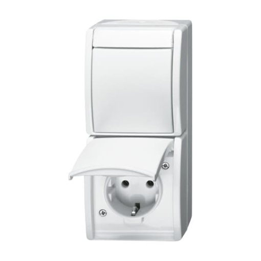 Combination SCHUKO socket outlet with rocker switch 2 gangs Twoway switch 2PPE pole alpine white  ocean
