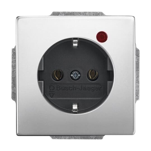 BuschProtector SCHUKO socket insert withNeon lamp Red stainless steel   Pure Stainless Steel